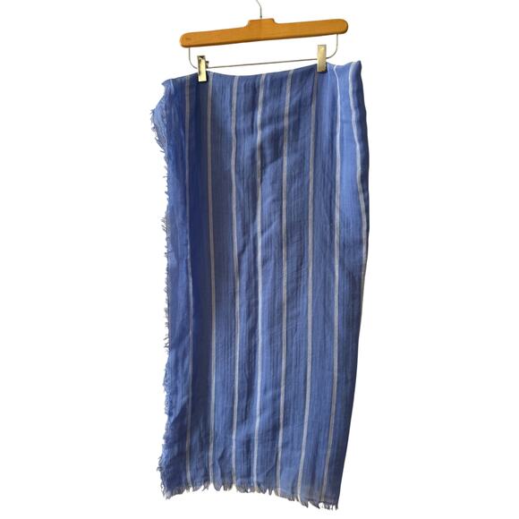 Vince Cotton Gauze Awning Stripe Travel Scarf Cornflower Blue Stripe - Picture 5 of 6